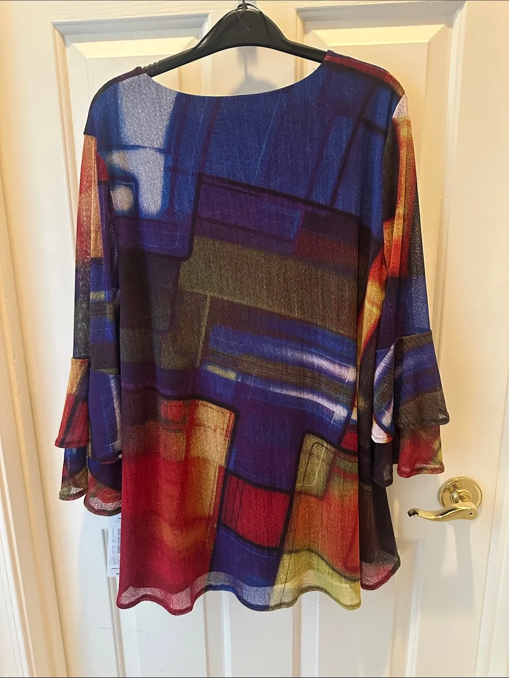 Women's Multi-Color Abstract Ruffle-Sleeve Tunic - Picture 5 of 5